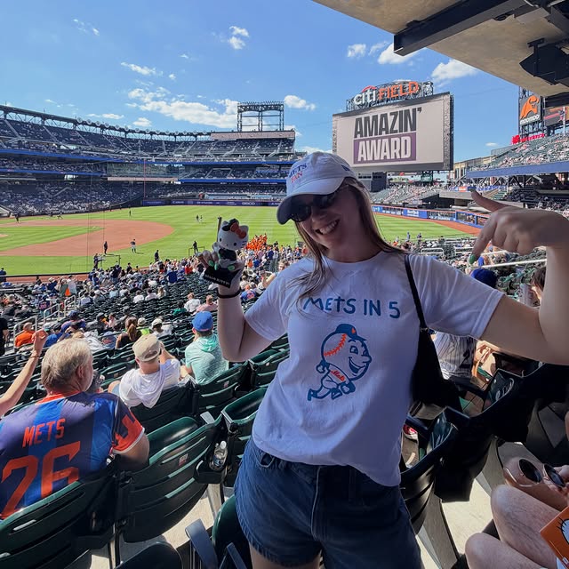 A custom Mets in 5 shirt made by BCC and worn at Citi Field